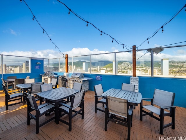 deck featuring a mountain view