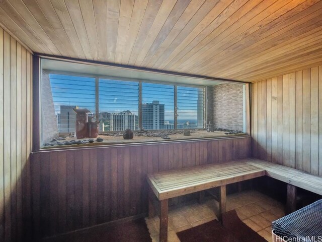 view of sauna / steam room with tile patterned floors