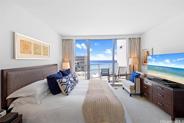 bedroom featuring light colored carpet