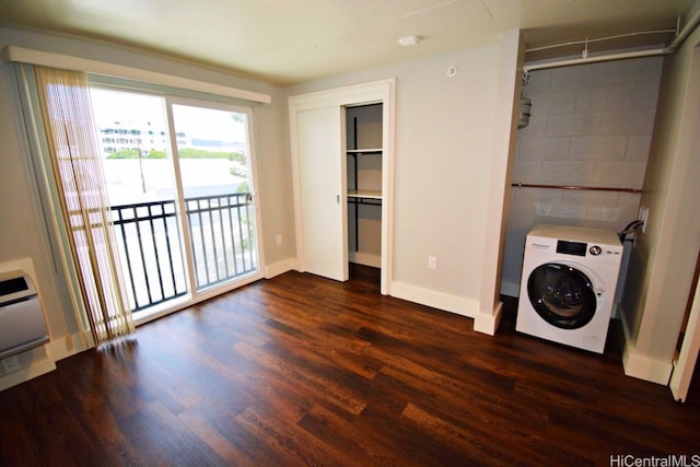 laundry room with washer / clothes dryer and dark hardwood / wood-style floors