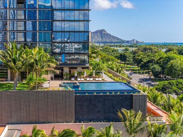 view of pool featuring a mountain view