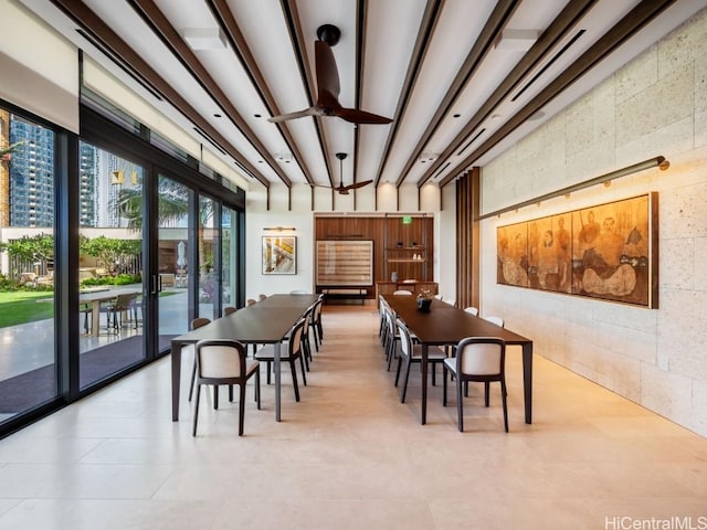 dining room with ceiling fan