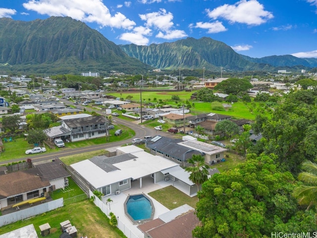 aerial view with a mountain view