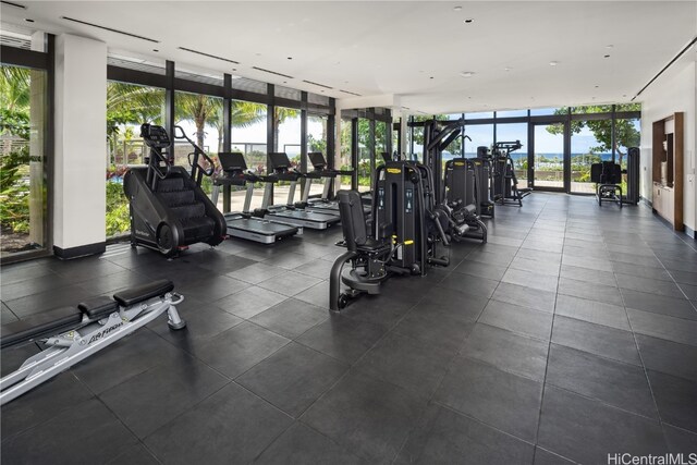 gym with plenty of natural light and a wall of windows