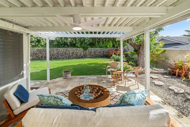 view of patio / terrace with a ceiling fan and a fenced backyard