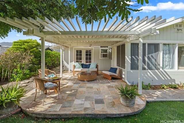 251 Kalalau St, Honolulu, HI 96825 - view of patio with french doors, a sunroom, an outdoor hangout area, and a pergola