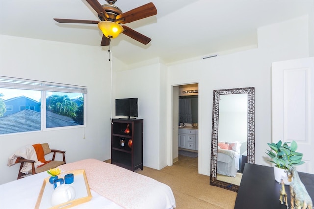 91-1001 Kaihi St, Ewa Beach, HI 96706 - bedroom featuring light colored carpet, ensuite bath, and ceiling fan