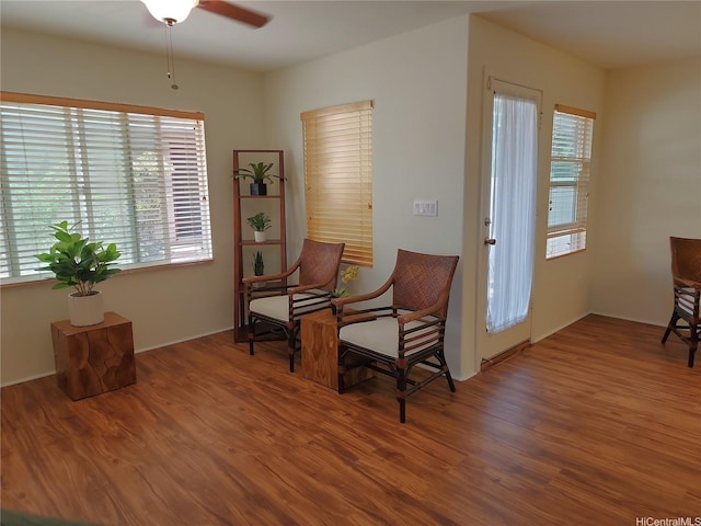 91-1001 Kaihi St, Ewa Beach, HI 96706 - living area with wood finished floors and a ceiling fan