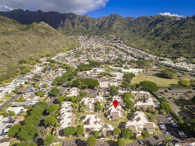 bird's eye view with a mountain view