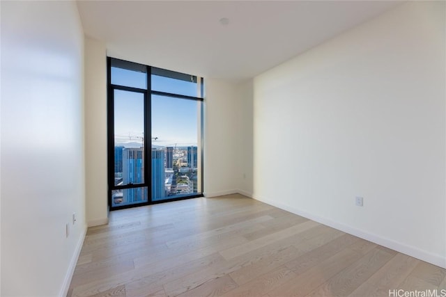 spare room featuring light hardwood / wood-style flooring, a wall of windows, and a healthy amount of sunlight