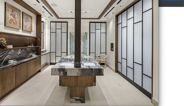 game room featuring a tray ceiling and pool table