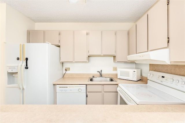 411 Hobron Ln Unit 703, Honolulu, HI 96815 - kitchen with white appliances, under cabinet range hood, light countertops, and a textured ceiling