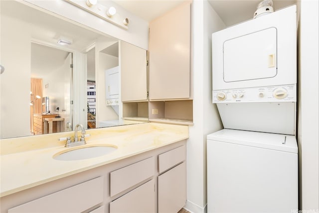 411 Hobron Ln Unit 703, Honolulu, HI 96815 - bathroom with stacked washer / drying machine and vanity