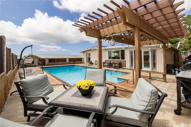 view of pool featuring a pergola and a patio