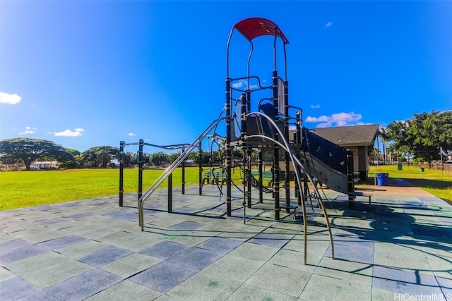 view of jungle gym with a yard