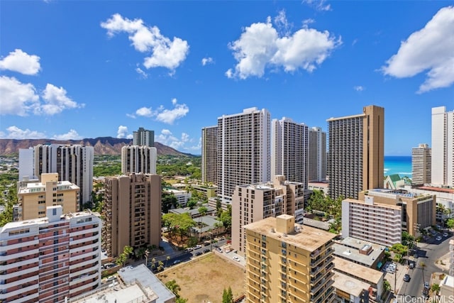 view of city featuring a water and mountain view