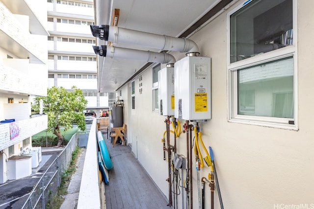 balcony with tankless water heater