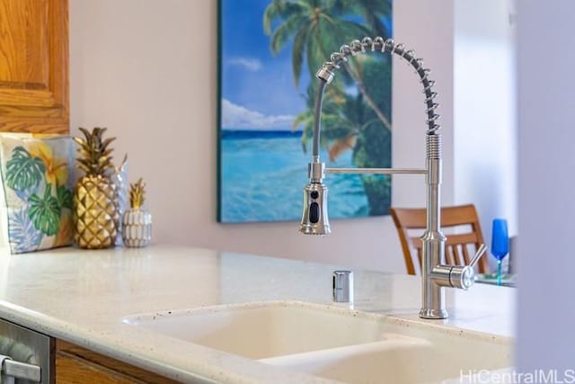 interior details featuring brown cabinetry and a sink