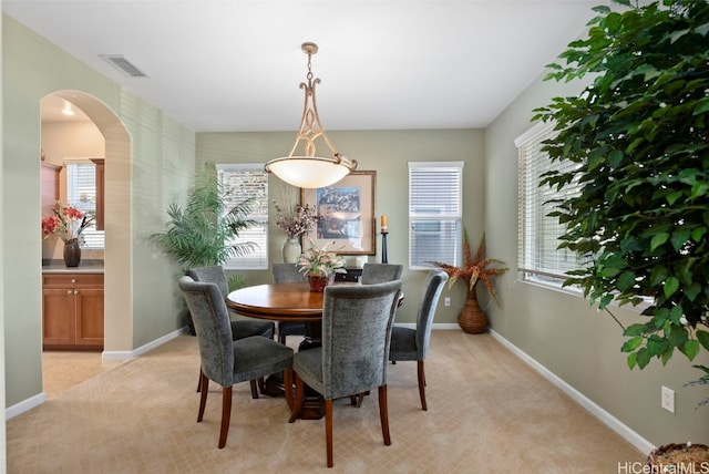 carpeted dining area with a wealth of natural light