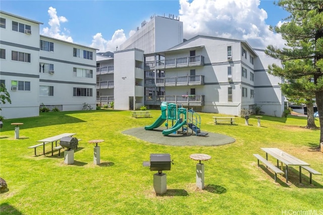 community playground with a lawn