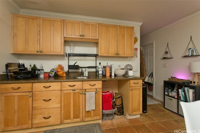 kitchen with ornamental molding and sink