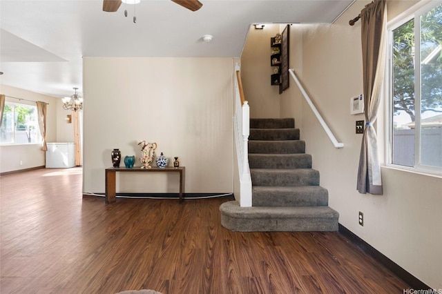 87-1958 Pakeke St Unit G, Waianae, HI 96792 - stairs featuring wood finished floors, ceiling fan, a chandelier, and baseboards