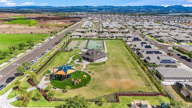 bird's eye view with a mountain view