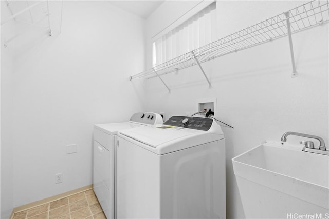 laundry room with washer and dryer and sink