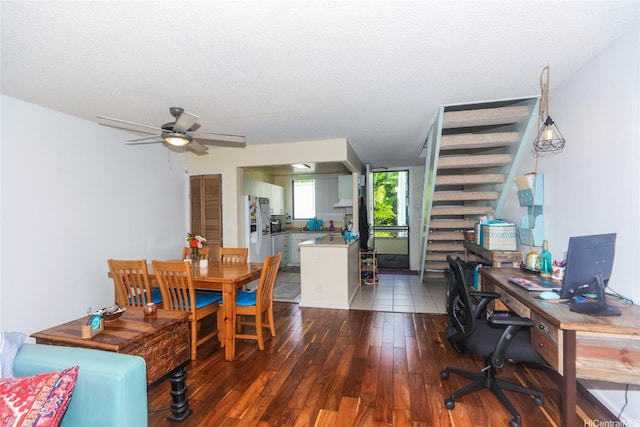 6770 Hawaii Kai Dr Unit 24, Honolulu, HI 96825 - dining room with an office area, wood-type flooring, ceiling fan, and a textured ceiling