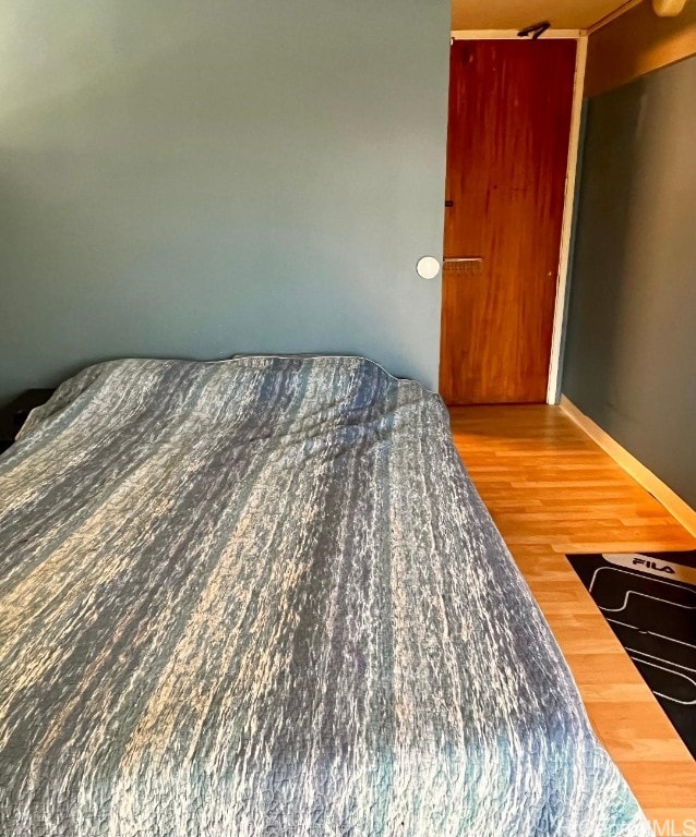 bedroom with hardwood / wood-style floors