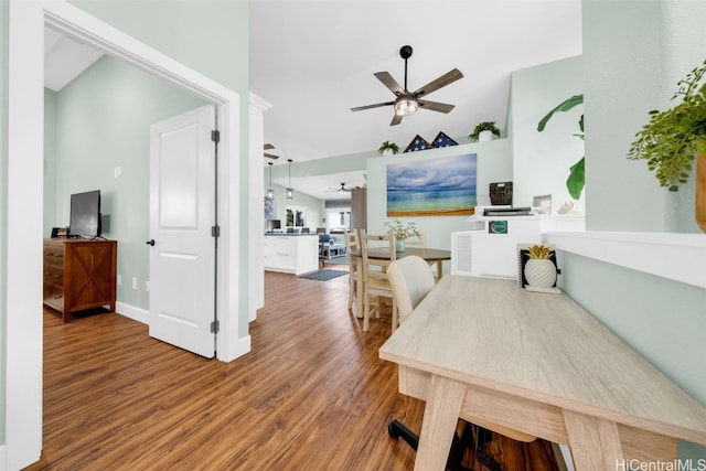 dining room featuring hardwood / wood-style flooring and ceiling fan