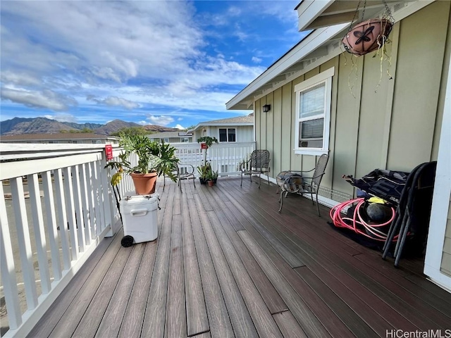 deck with a mountain view