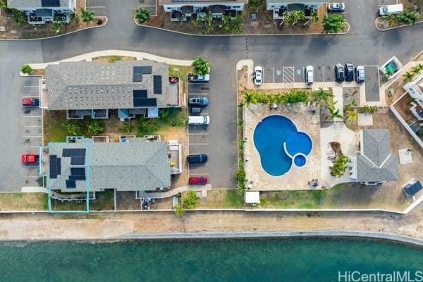 aerial view featuring a water view