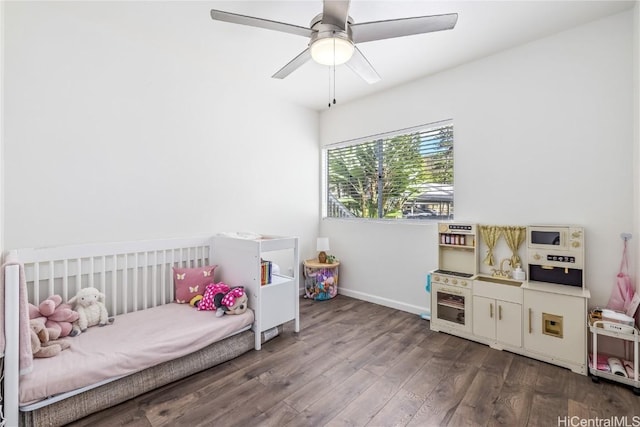 bedroom featuring ceiling fan and hardwood / wood-style floors