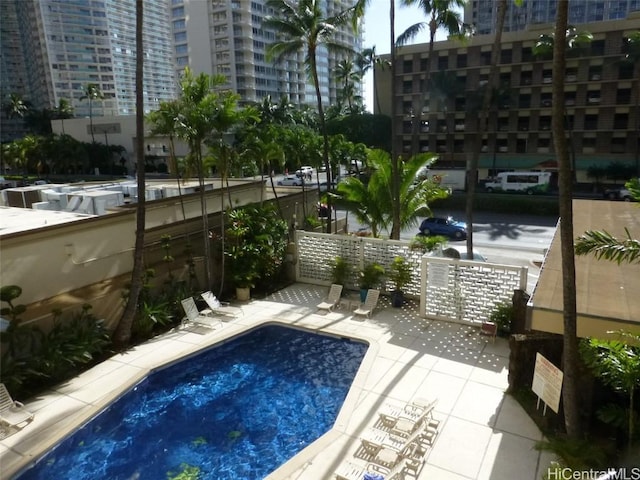 view of swimming pool with a patio area