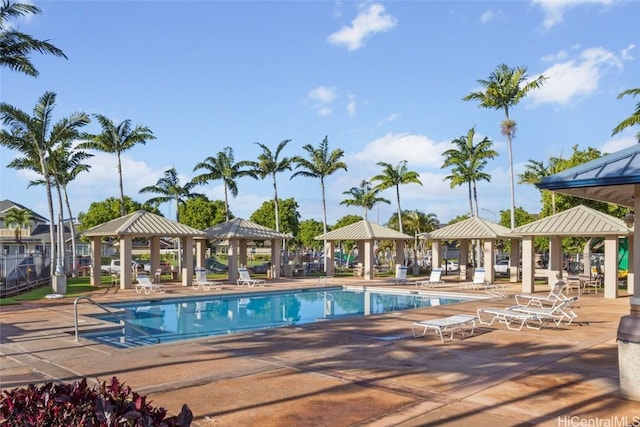 view of pool with a gazebo and a patio