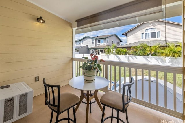 balcony with heating unit