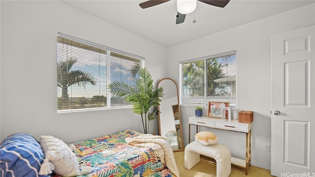 bedroom featuring carpet and ceiling fan