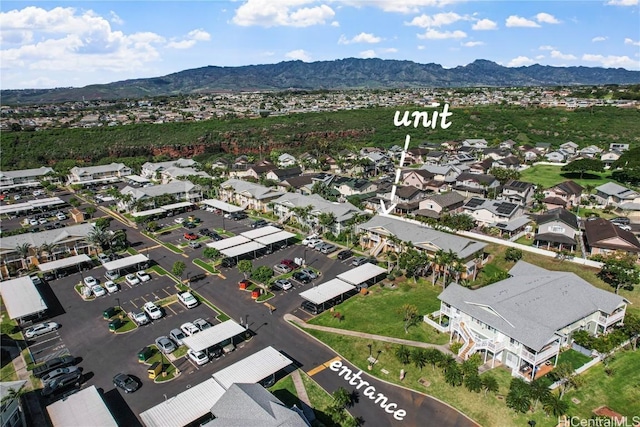 drone / aerial view with a mountain view