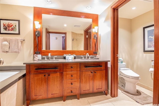 92-104 Waialii Pl Unit O523, Kapolei, HI 96707 - full bathroom featuring double vanity, tile patterned flooring, tiled shower, and recessed lighting