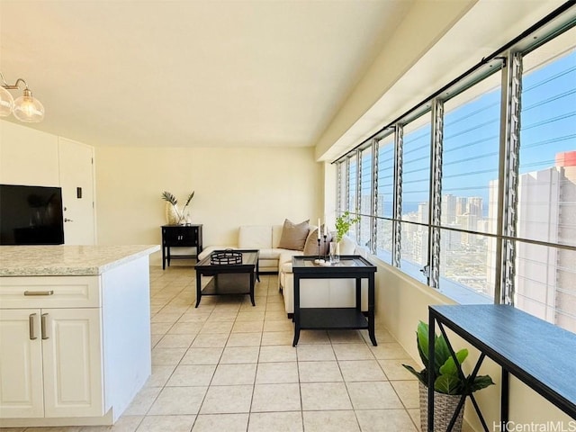 living room featuring light tile patterned floors