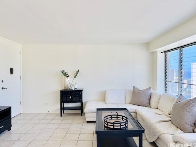 living room featuring light tile patterned floors