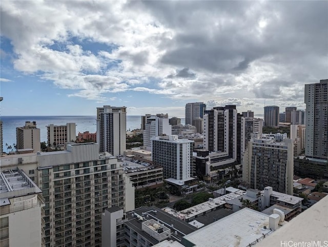 property's view of city featuring a water view