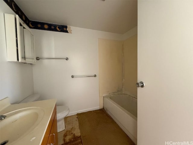 full bathroom with vanity, bathing tub / shower combination, and toilet