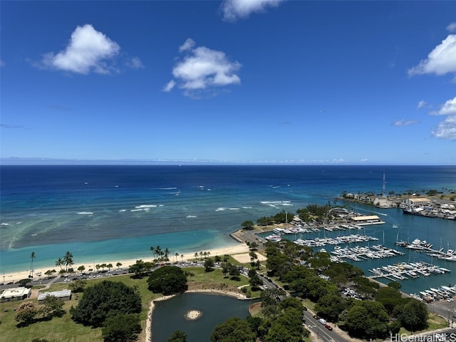 view of water feature with a beach view