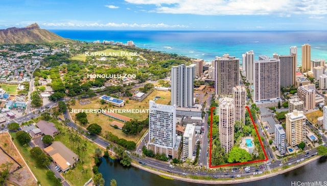 aerial view with a water view