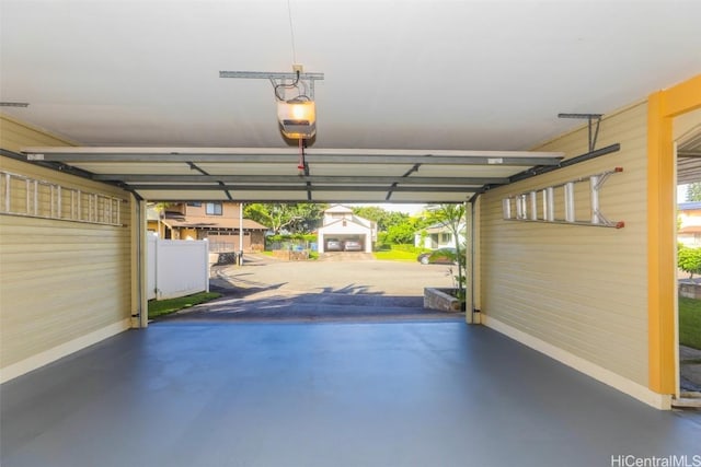 garage with a garage door opener