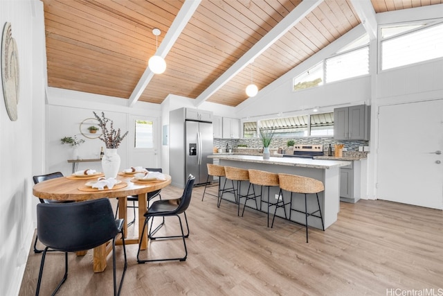 kitchen featuring a wealth of natural light, gray cabinets, light hardwood / wood-style floors, and appliances with stainless steel finishes