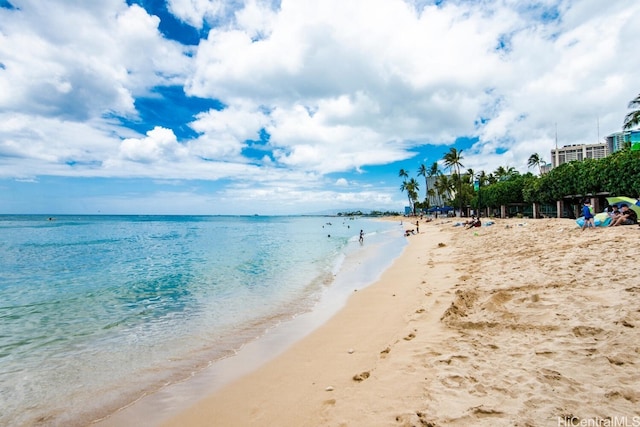 view of water feature with a view of the beach