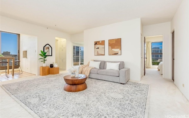 carpeted living room with a healthy amount of sunlight